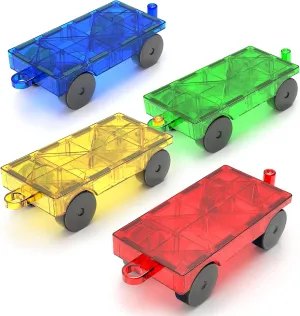 Magnetic Tiles Cars Construction Set, 4 PCS Magnet Cars Magnetic Building Blocks Cars Toy for Kids Ages 4-8 3-5 Magnet Bricks Truck Kit Educational Sensory Toys Gifts for 3  Year Old Boys & Girls