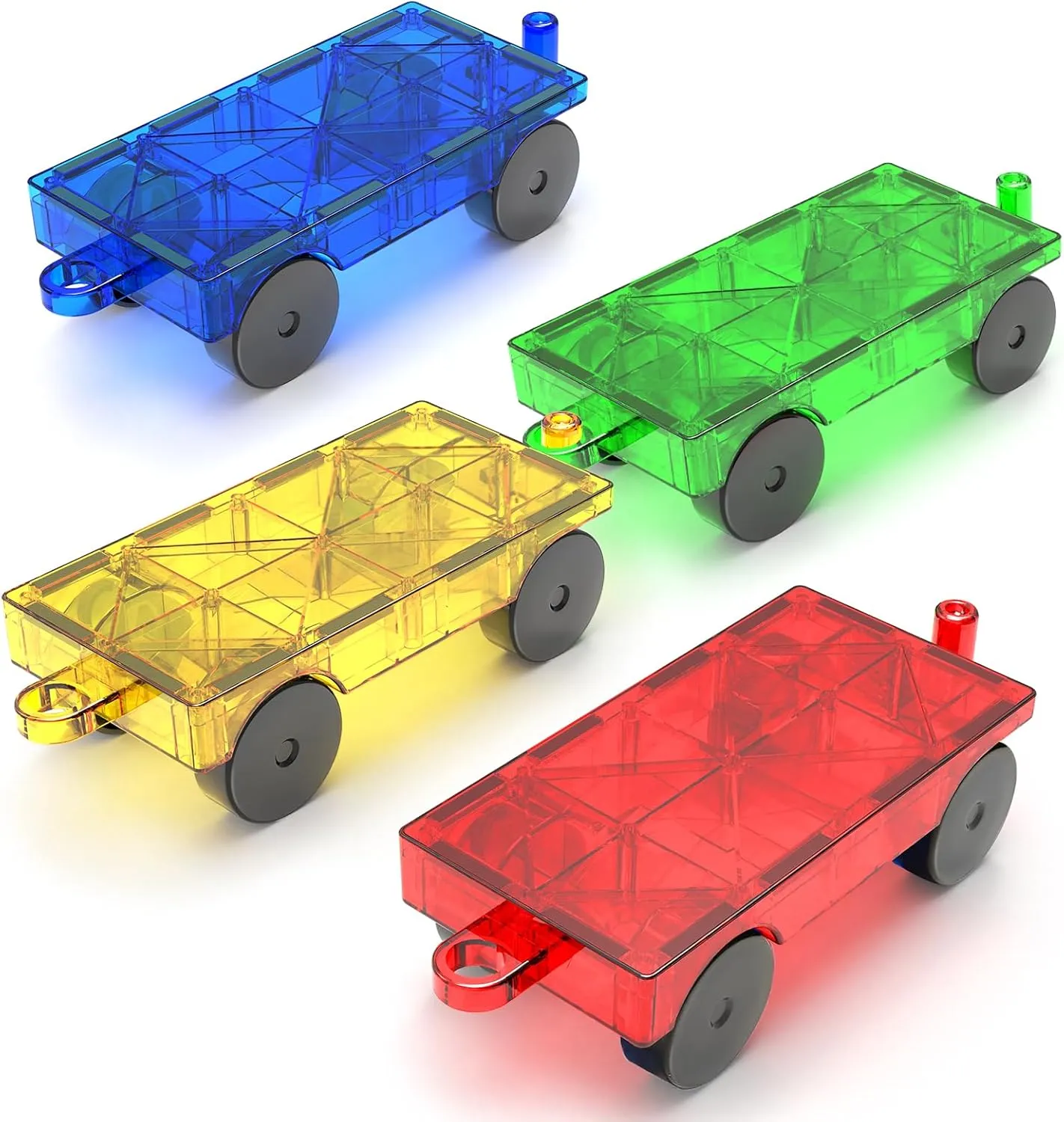 Magnetic Tiles Cars Construction Set, 4 PCS Magnet Cars Magnetic Building Blocks Cars Toy for Kids Ages 4-8 3-5 Magnet Bricks Truck Kit Educational Sensory Toys Gifts for 3  Year Old Boys & Girls