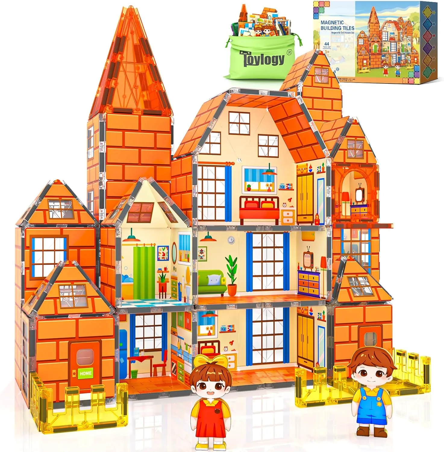 Magnetic Tiles-Doll House with Magnets for Kids Playhouse Tiles Edition Double Sided, Kids Toys Magnetic Blocks for Boys Girls Age 3-4 4-5 6-8, Stem Sensory Toy for Classroom Must Haves Building Toys