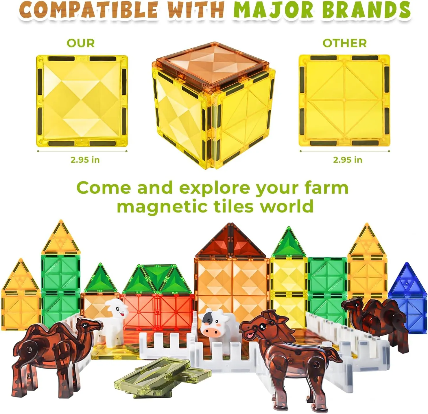 Magnetic Tiles for Kids Ages 4-8, Farm Magnet Tile Set with Animals for Toddlers Ages 3  Boys Girls, Magnets Building Blocks Toy for Travel, Stem Educational Toys for Preschool