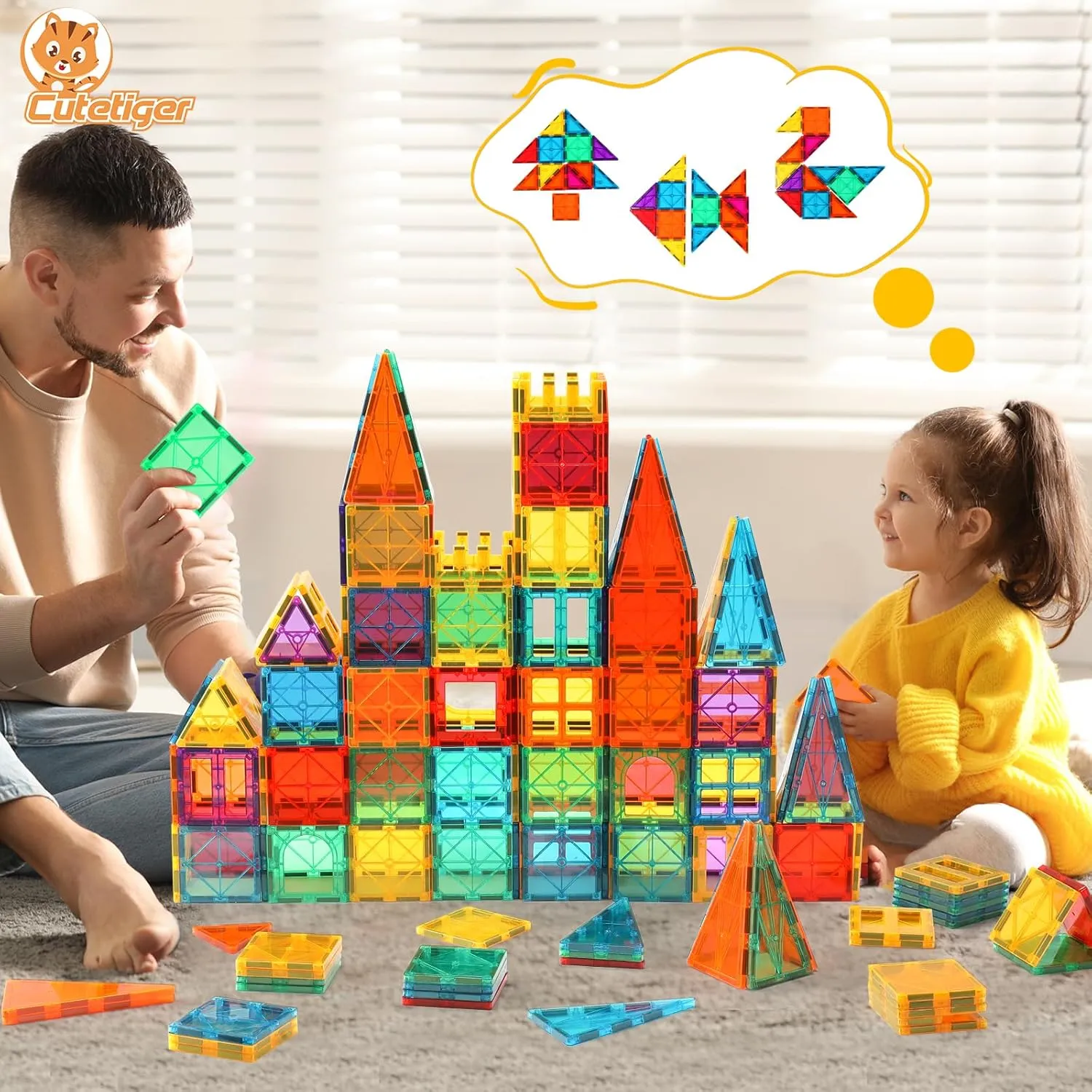 Magnetic Tiles, Magnet Tiles, Magnetic Building Blocks, Square Building Castle, Preschool Toys, STEM Stacking Construction Toys for Boys Girls 3 Years up