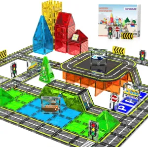 Magnetic Tiles Road Set, Magnetic Building Blocks for Kids Ages 3 Year Old, Montessori Educational Magnet Toys for Toddler Kids, STEM Creative Toy for Christmas Birthday Gifts