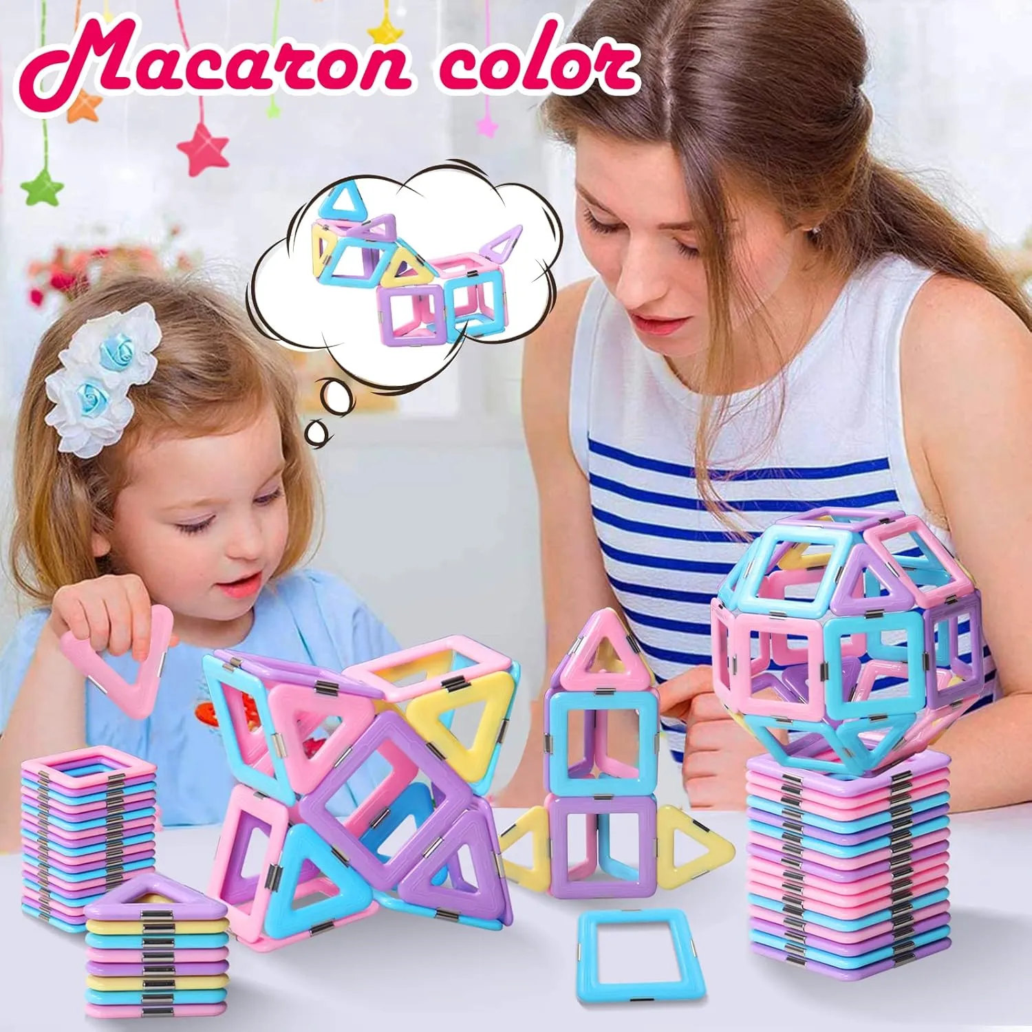 Magnetic Tiles Toys for 3 4 5 6 7 8  Year Old Boys Girls Upgrade Macaron Castle Blocks Building Set for Toddlers STEM Creativity/Educational Toys for Kids Age 3-6 Christmas Birthday Gifts