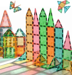Magnetic Tiles,Magnet Building Blocks Construction Stacking Educational Toy Creative Playboard for Kids Ages 3  (60 Pieces)