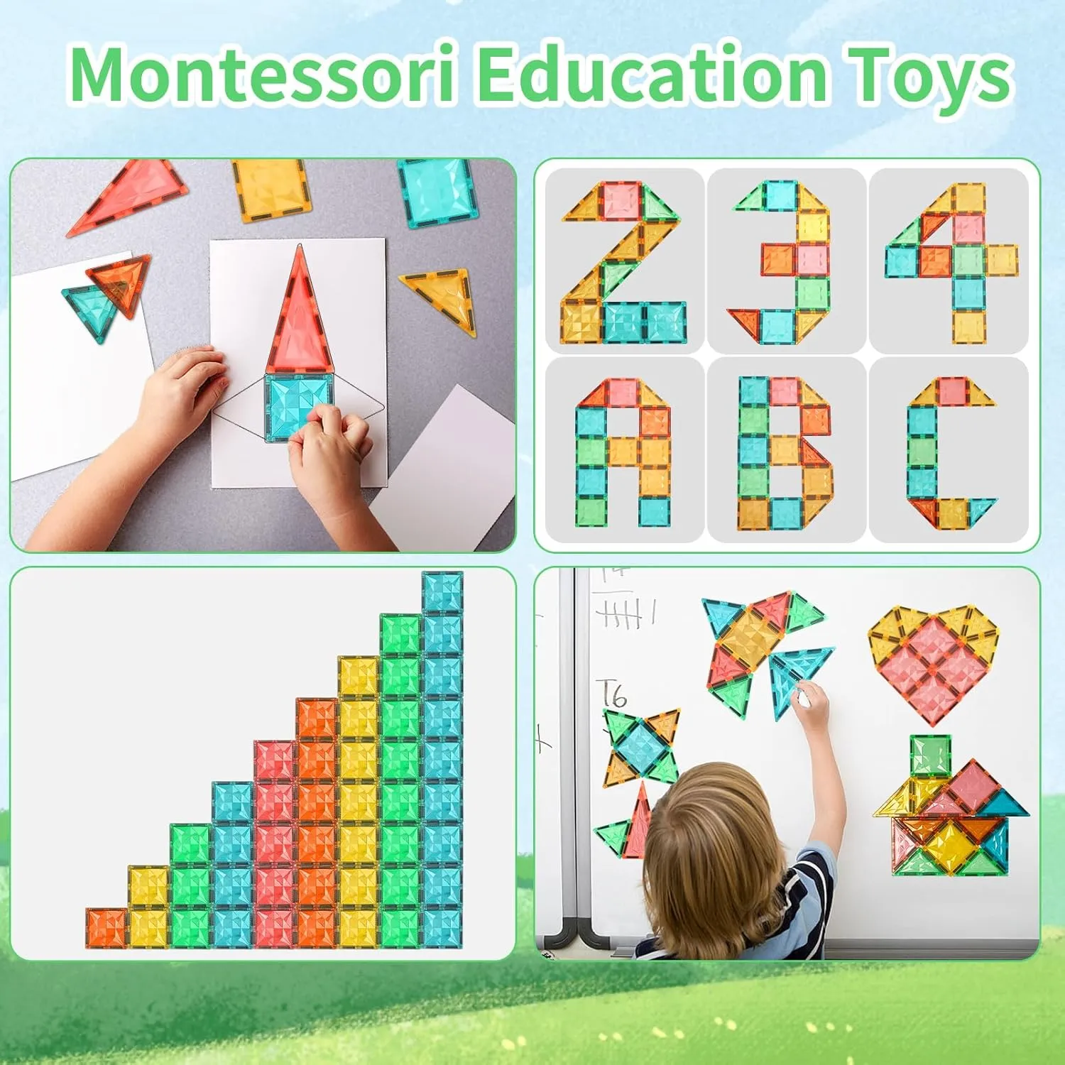 Magnetic Tiles,Magnet Building Blocks Construction Stacking Educational Toy Creative Playboard for Kids Ages 3  (60 Pieces)