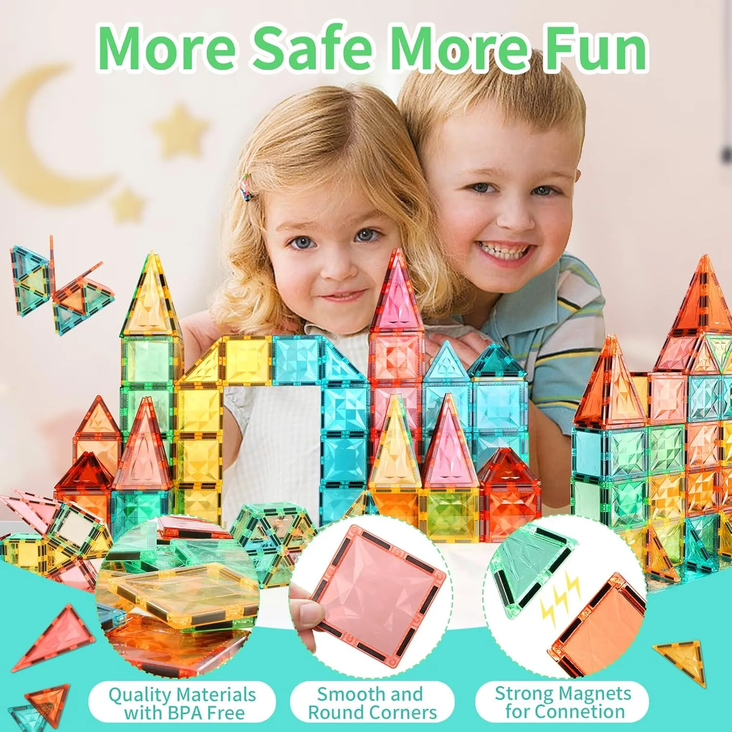 Magnetic Tiles,Magnet Building Blocks Construction Stacking Educational Toy Creative Playboard for Kids Ages 3  (60 Pieces)