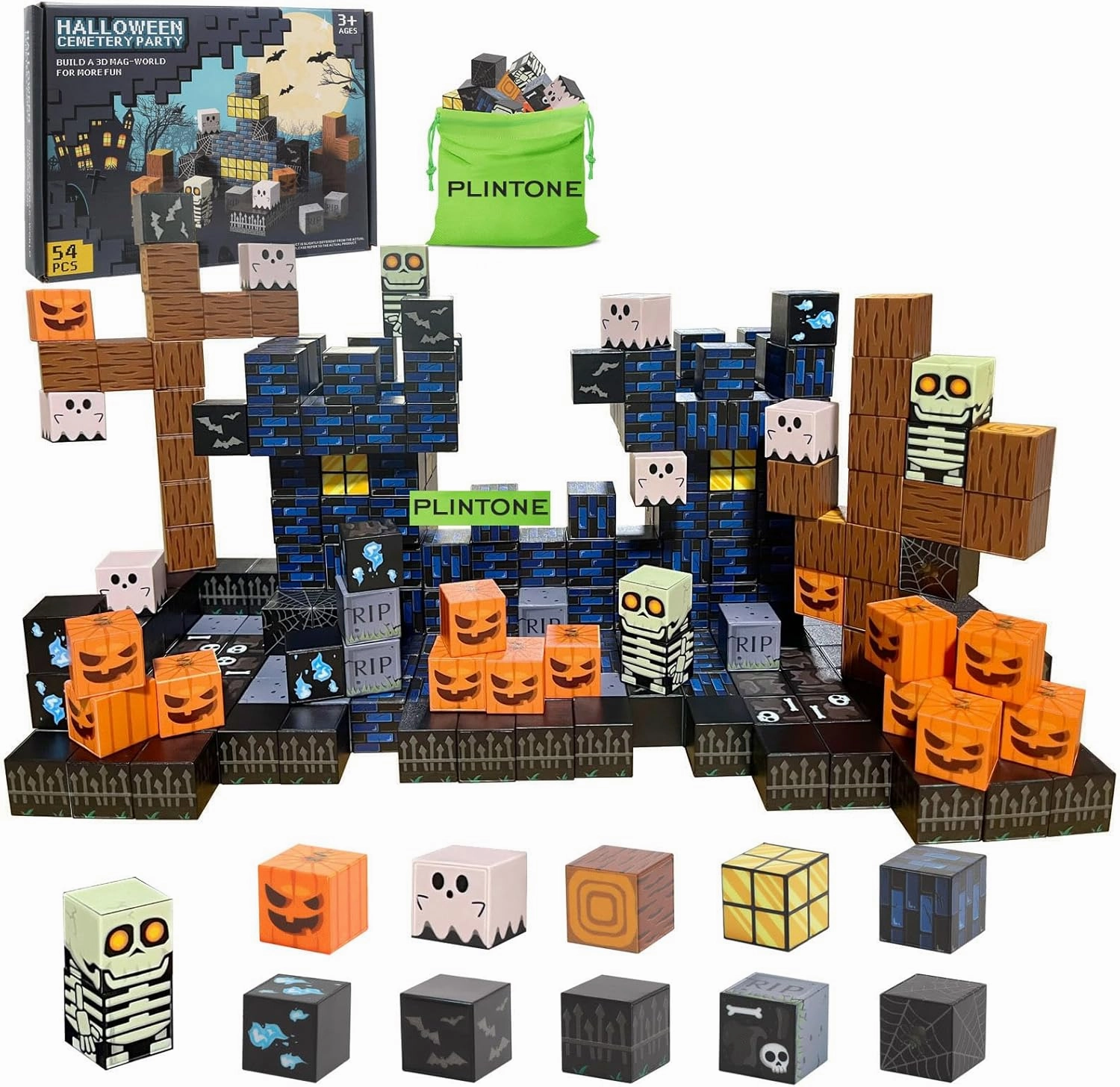 Magnetic Blocks - Magnet Building Cube Game, Halloween Graveyard Castle Building Blocks Set for Kids Ages 3 , STEM Montessori Stacking Toy, Sensory Tiles Building Gift for Toddlers