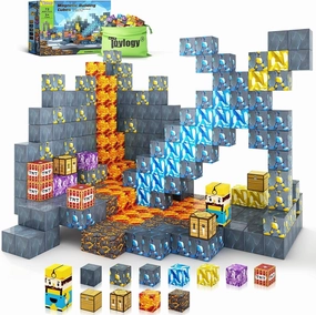 Magnetic Blocks-Build Mine Magnet World Sword Edition Mine Sword Caverns Magnet Classroom Must Haves Toddler Toys for Boys & Girls Age 3-4 4-5 6-8, Sensory Montessori Toys for Kids for 3 