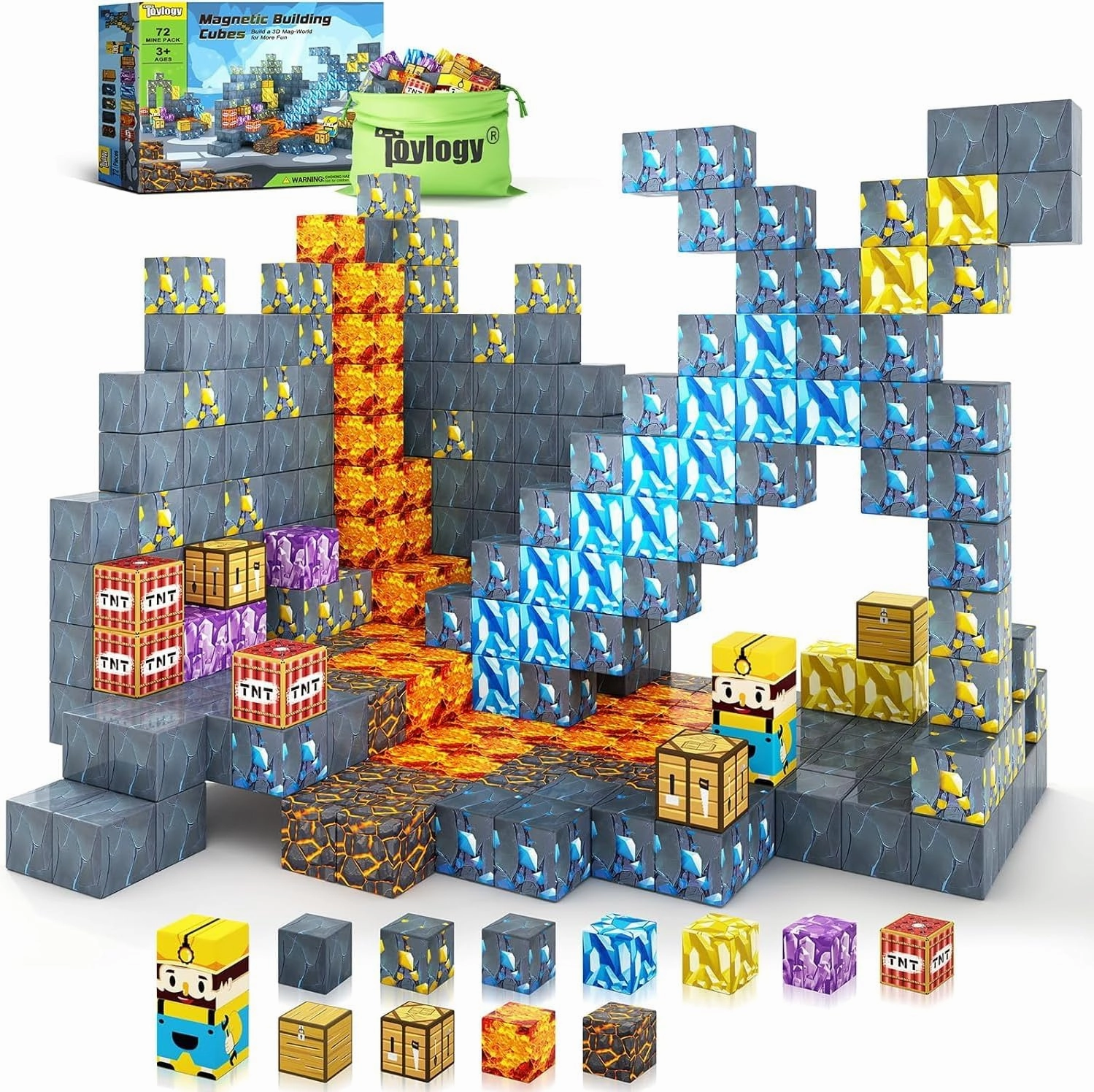 Magnetic Blocks-Build Mine Magnet World Sword Edition Mine Sword Caverns Magnet Classroom Must Haves Toddler Toys for Boys & Girls Age 3-4 4-5 6-8, Sensory Montessori Toys for Kids for 3 