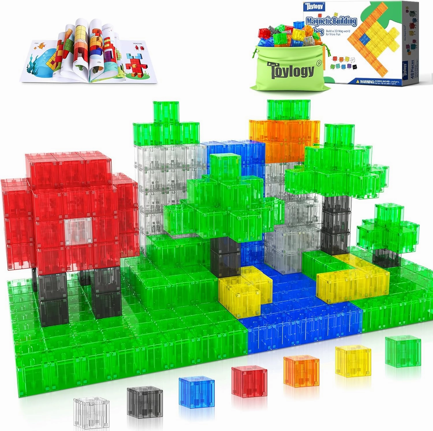 Magnetic Blocks Toy for 3 Year Old Boys & Girls Toddlers Montessori Toys for Kids Magnet Transparent Building Blocks Educational Learning Kid Toys Age 3-5, 4-8, 5-7