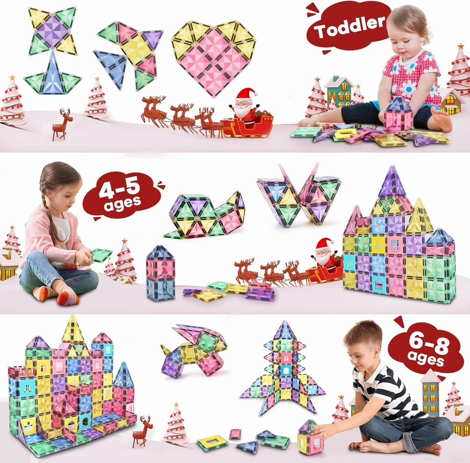 Magnetic Tiles, 120 Pcs Magnetic Building Blocks for Kids Ages 3 , STEM Toys, Clear 3D Blocks Construction Playboards for Boys & Girls, Preschool Learning Sensory Montessori Toys