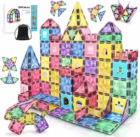 Magnetic Tiles, 120 Pcs Magnetic Building Blocks for Kids Ages 3 , STEM Toys, Clear 3D Blocks Construction Playboards for Boys & Girls, Preschool Learning Sensory Montessori Toys