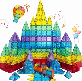 Magnetic Tiles 120PCS Kids Games Toy Building Blocks STEM Classroom Educational Learning Sensory Montessori Magnet Toys for Toddler Boys Girls 3  Year Old with 2 Cars