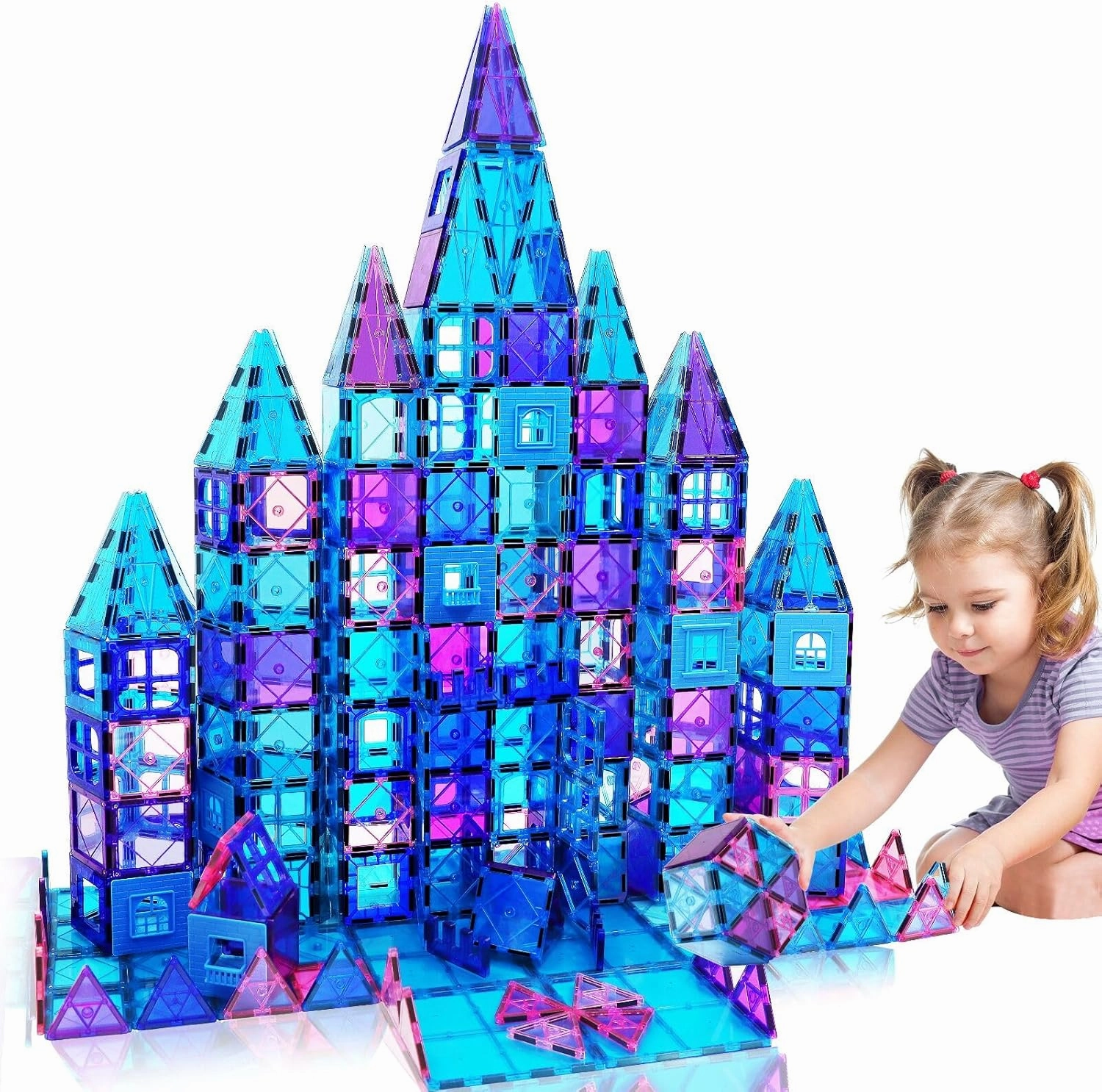 Magnetic Tiles Kids Toys for 3 4 5 6 7 8  Year Old Boys Girls Toys Castle Princess Magnetic Building Blocks Educational Toddler Gifts Toy Age 2-4 5 6-8 Year Old Girl Boy Birthday