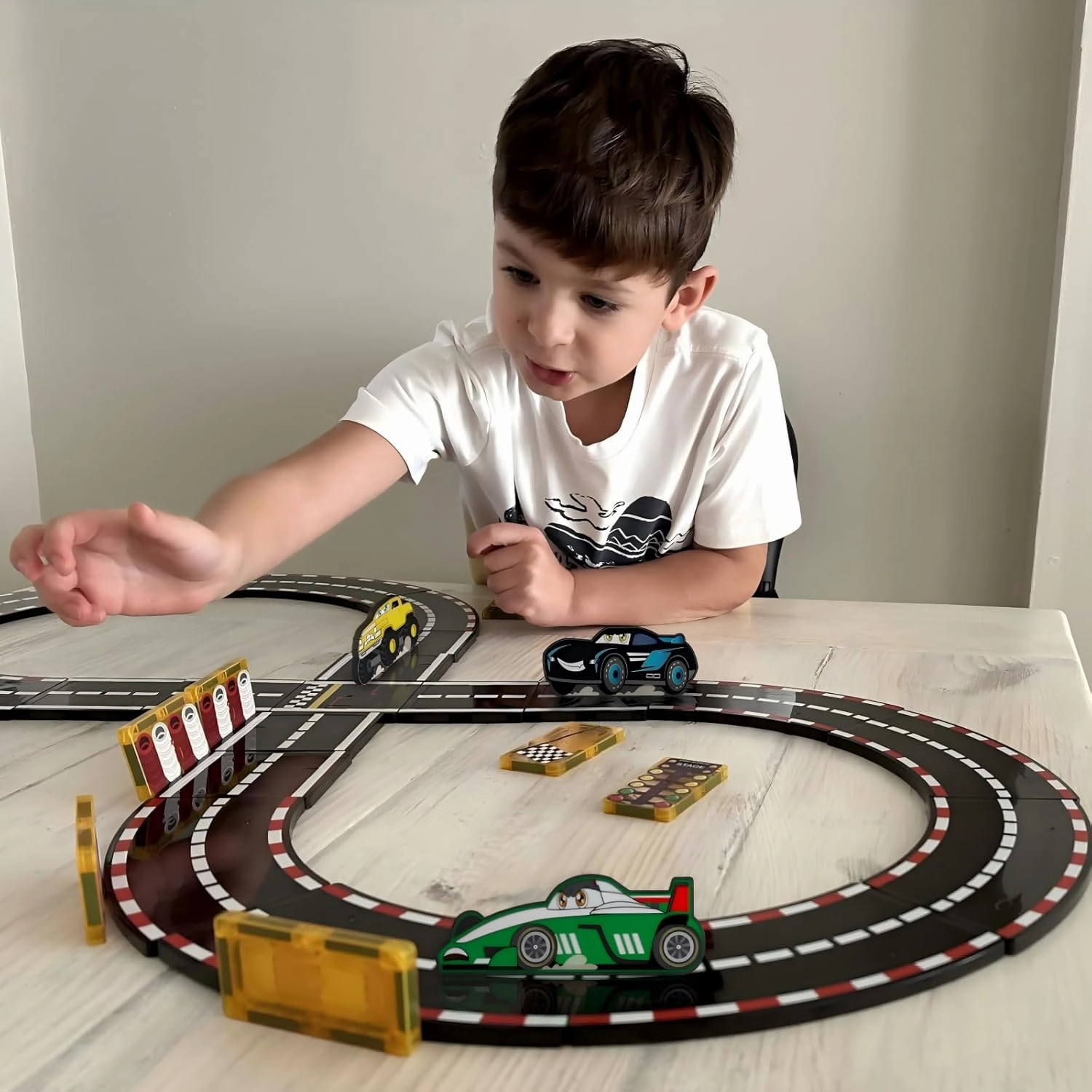 Magnetic Tiles Racing Track & Road Expansion Set with Magnet Car, Magnetic Block Building Toys Games for Toddler Kids, STEM Montessori Toys for 3  Year Old Boys & Girls, Car Lovers Must Haves