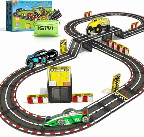 Magnetic Tiles Racing Track & Road Expansion Set with Magnet Car, Magnetic Block Building Toys Games for Toddler Kids, STEM Montessori Toys for 3  Year Old Boys & Girls, Car Lovers Must Haves