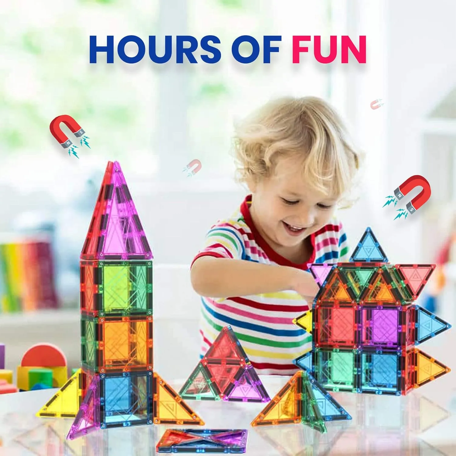 MagVision 48 Piece Plus Magnetic Board Set, Stem Magnetic Building Blocks, Extra Strong and Safe Magnets, Educational Toys for Children Ages 3 