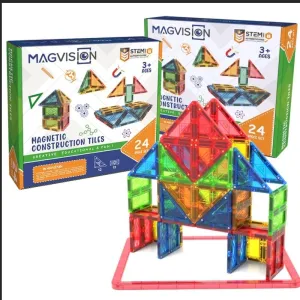 MagVision 48 Piece Plus Magnetic Board Set, Stem Magnetic Building Blocks, Extra Strong and Safe Magnets, Educational Toys for Children Ages 3 