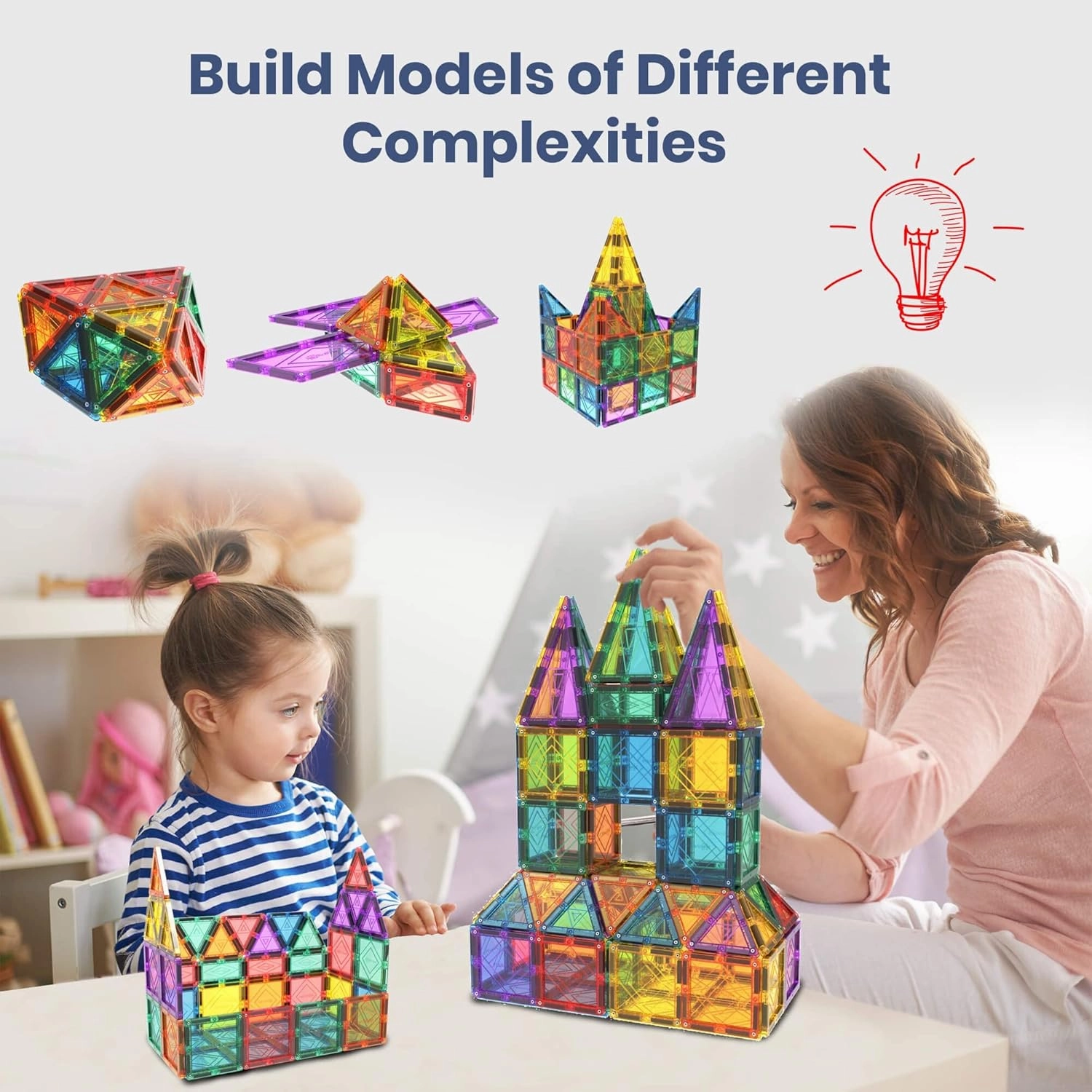 MagVision 60-Piece Magnetic Building Tiles Set, Stem Magnetic Building Blocks, Extra Strong and Safe Magnets, Stem Toys, Magnetic Blocks, Educational Toys for Children Ages 3  Years