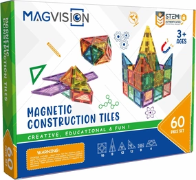 MagVision 60-Piece Magnetic Building Tiles Set, Stem Magnetic Building Blocks, Extra Strong and Safe Magnets, Stem Toys, Magnetic Blocks, Educational Toys for Children Ages 3  Years