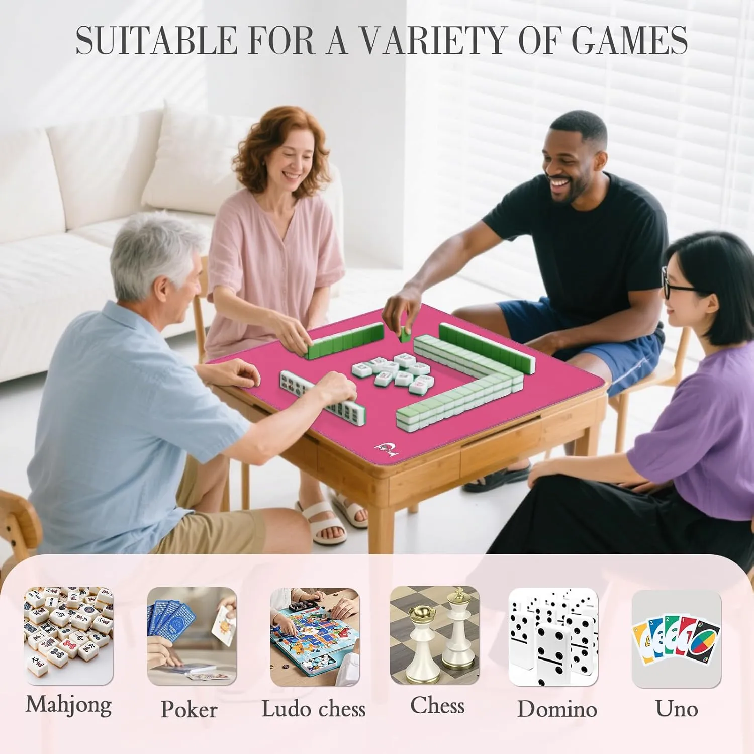 Mahjong Mat | Neoprene Anti-Slip Noise Reduction, Simple Design & Embroidery | 32.4x32.4 Inch Pink | Perfect for Mahjong, Board Games & Tile Games | Elegant Gift(Custom R Letter)