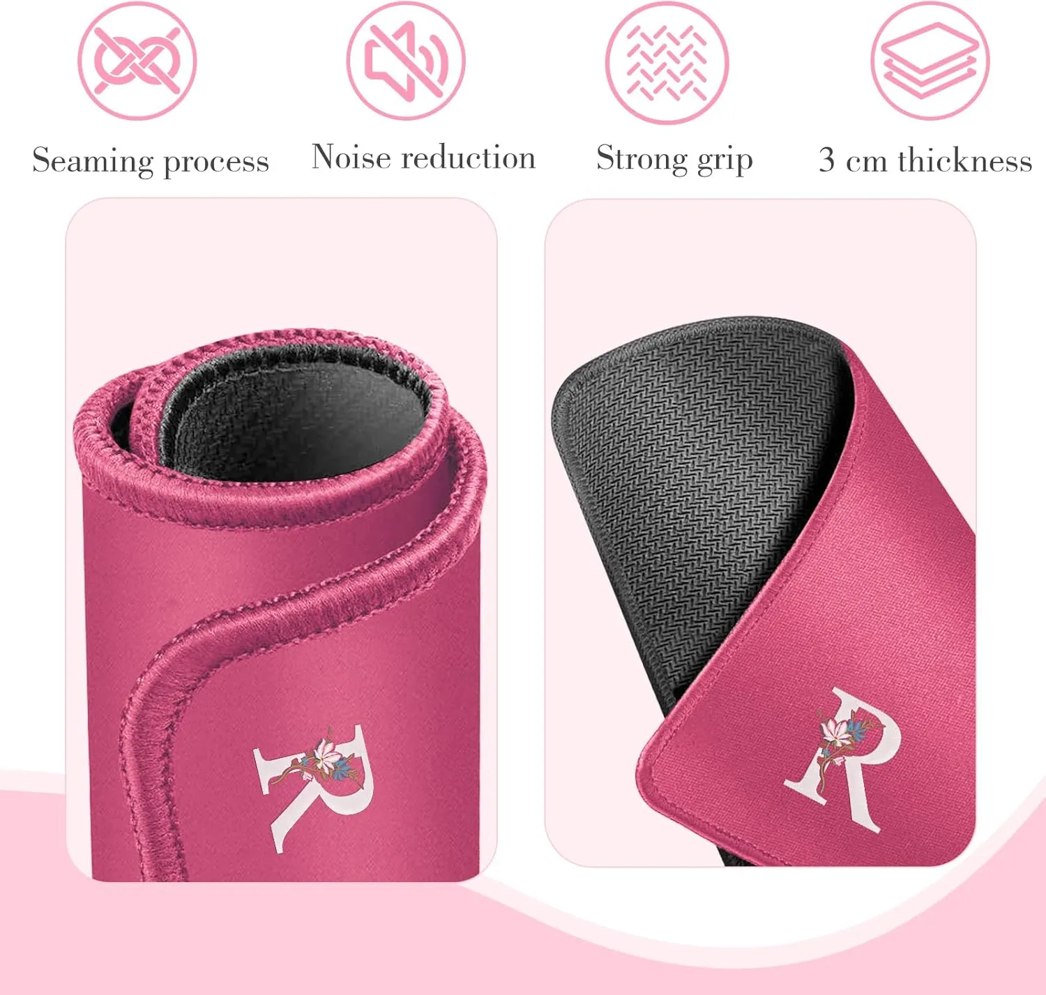 Mahjong Mat | Neoprene Anti-Slip Noise Reduction, Simple Design & Embroidery | 32.4x32.4 Inch Pink | Perfect for Mahjong, Board Games & Tile Games | Elegant Gift(Custom R Letter)