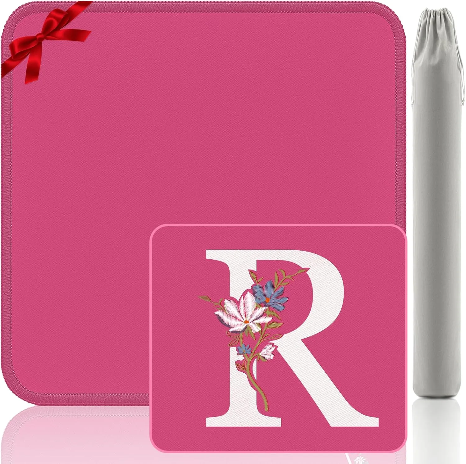 Mahjong Mat | Neoprene Anti-Slip Noise Reduction, Simple Design & Embroidery | 32.4x32.4 Inch Pink | Perfect for Mahjong, Board Games & Tile Games | Elegant Gift(Custom R Letter)