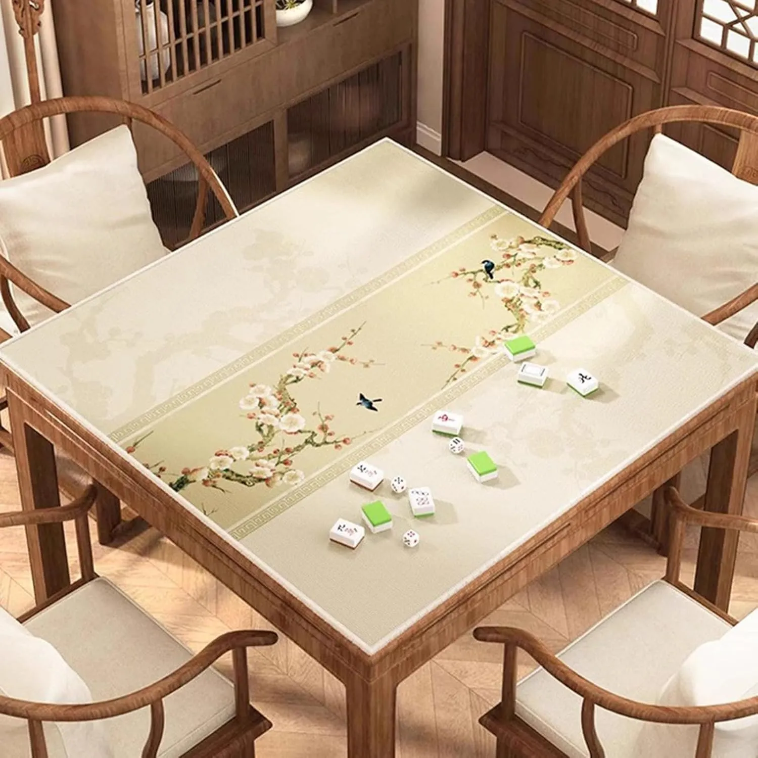Mahjong Mat with Carrying Bag, Anti Slip Noise Reduction Square Table Cover for Poker Cards Mahjong Board Tile Games(43.31x43.31 in)
