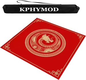 Mahjong Table Mat with Carrying Bag, Chinese Style Printed Square Table Cover Anti Slip and Noise Reducing Poker Game Mat(Red,35.43x35.43in)