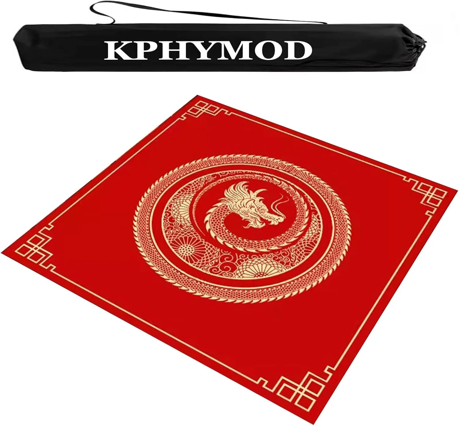Mahjong Table Mat with Carrying Bag, Chinese Style Printed Square Table Cover Anti Slip and Noise Reducing Poker Game Mat(Red,35.43x35.43in)