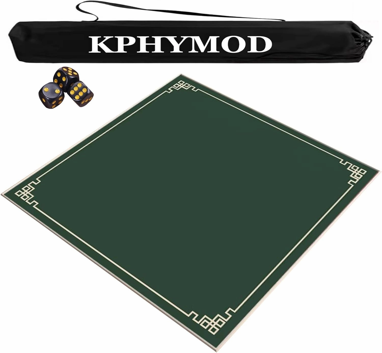Mahjong Mat with Carrying Bag and 3 Dice, Noise Reduction Non-Slip Table Cover for Mahjong Poker Card Games，Wear-Resistant Mahjong Accessories(Green,47.24x47.24 in)