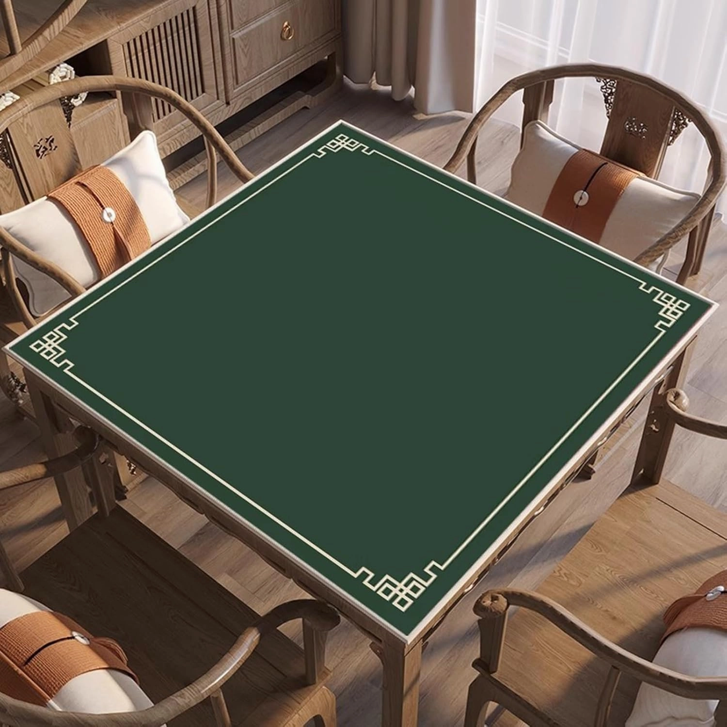Mahjong Mat with Carrying Bag and 3 Dice, Noise Reduction Non-Slip Table Cover for Mahjong Poker Card Games，Wear-Resistant Mahjong Accessories(Green,47.24x47.24 in)