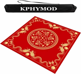 Mahjong Table Mat with Black Bag, Anti-Slip Noise-Reducing Table Cover Gaming Mat for Mahjong Poker Board Card Paigow Games(Red,47.24x47.24in)