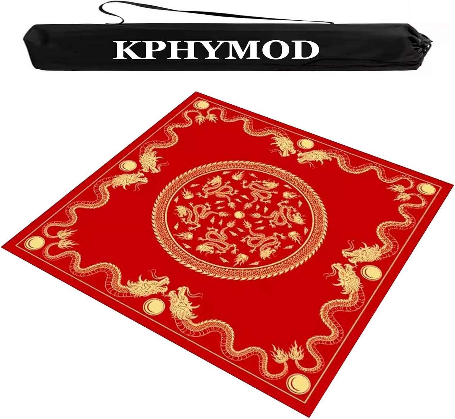 Mahjong Table Mat with Black Bag, Anti-Slip Noise-Reducing Table Cover Gaming Mat for Mahjong Poker Board Card Paigow Games(Red,47.24x47.24in)