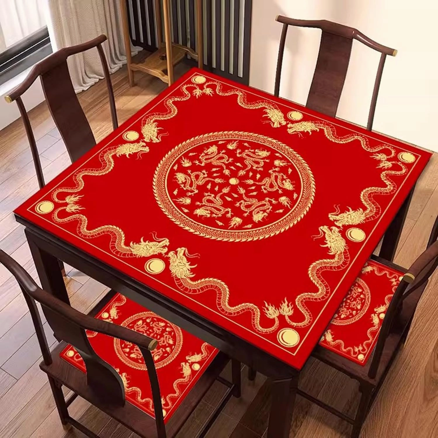Mahjong Table Mat with Black Bag, Anti-Slip Noise-Reducing Table Cover Gaming Mat for Mahjong Poker Board Card Paigow Games(Red,47.24x47.24in)