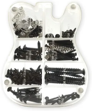 MAKA Guitar Screw Kit Assortment with Custom Acrylic Storage Box for Electric Guitar Bridge, Pickup, Pickguard, Tuner, Switch, Neck Plate, with Springs, Black