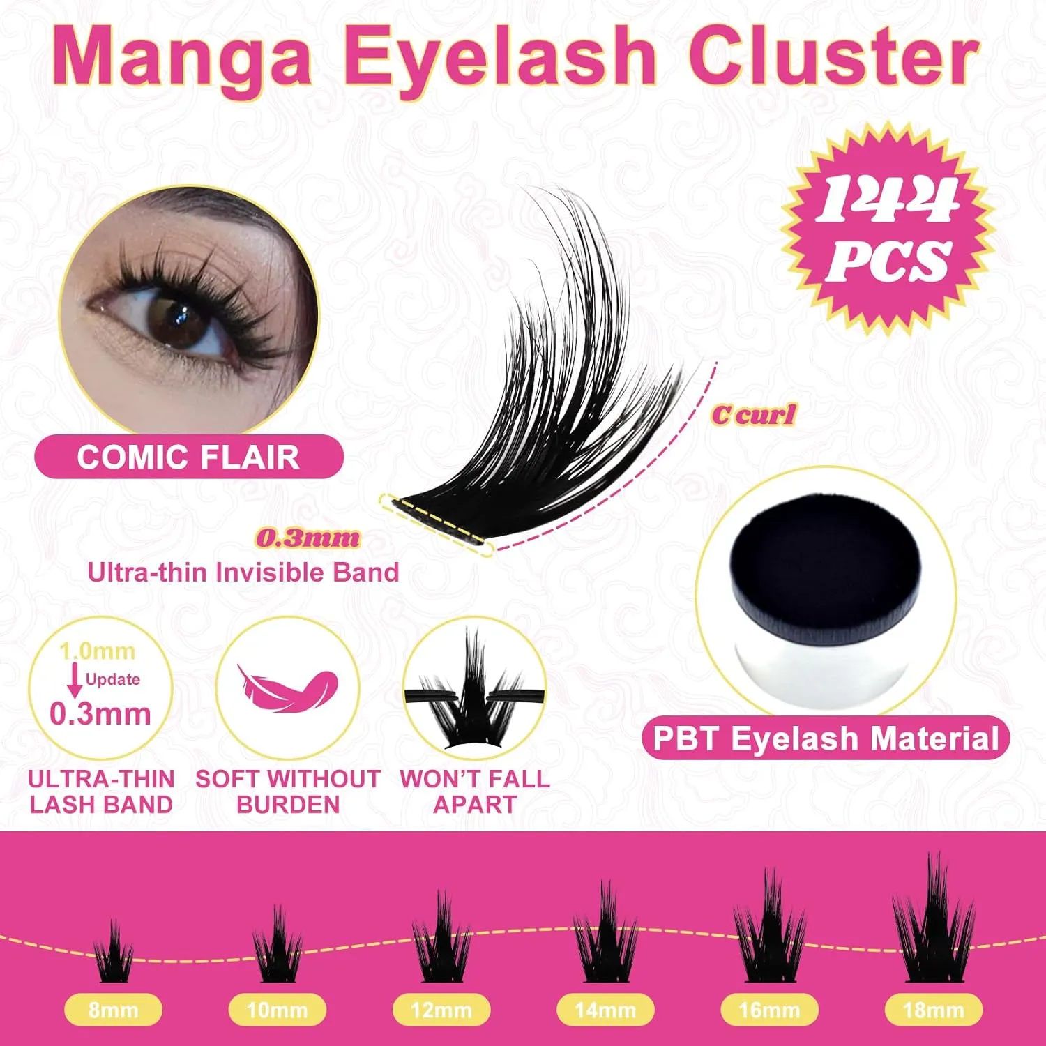 Manga Lash Clusters 8-18mm Fairy Eyelash Clusters DIY Lash Extension 0.3mm Wispy Individual Cluster Eyelash Extensions, California Sunset
