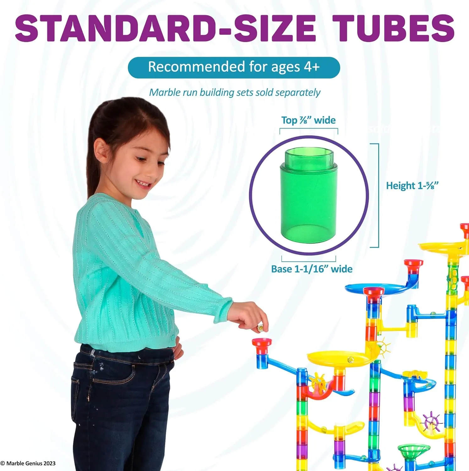 Marble Genius Tubes, 30pcs Marble Run Accessory Set for Kids Ages 4 , Fun Building & Learning Educational Construction Add-on Kit for Teens STEM