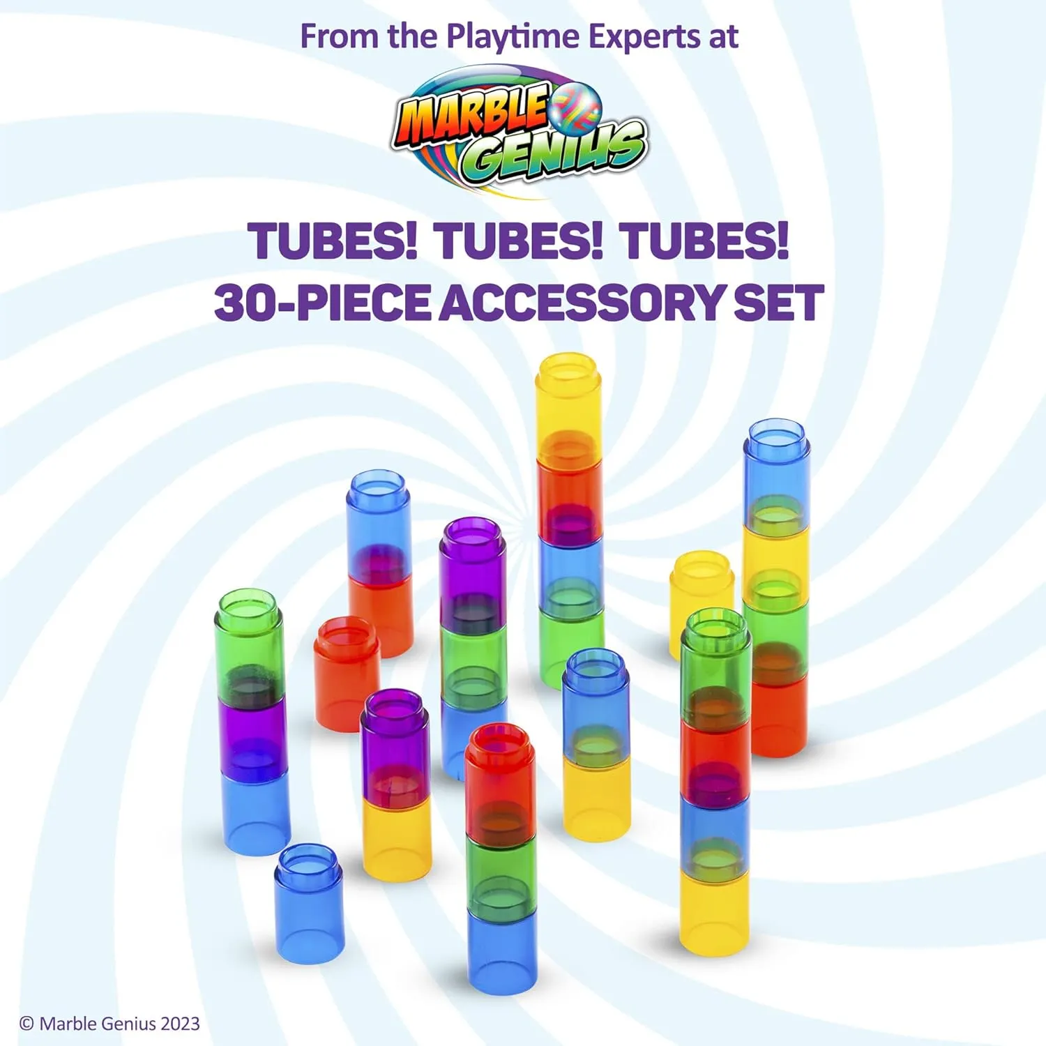 Marble Genius Tubes, 30pcs Marble Run Accessory Set for Kids Ages 4 , Fun Building & Learning Educational Construction Add-on Kit for Teens STEM