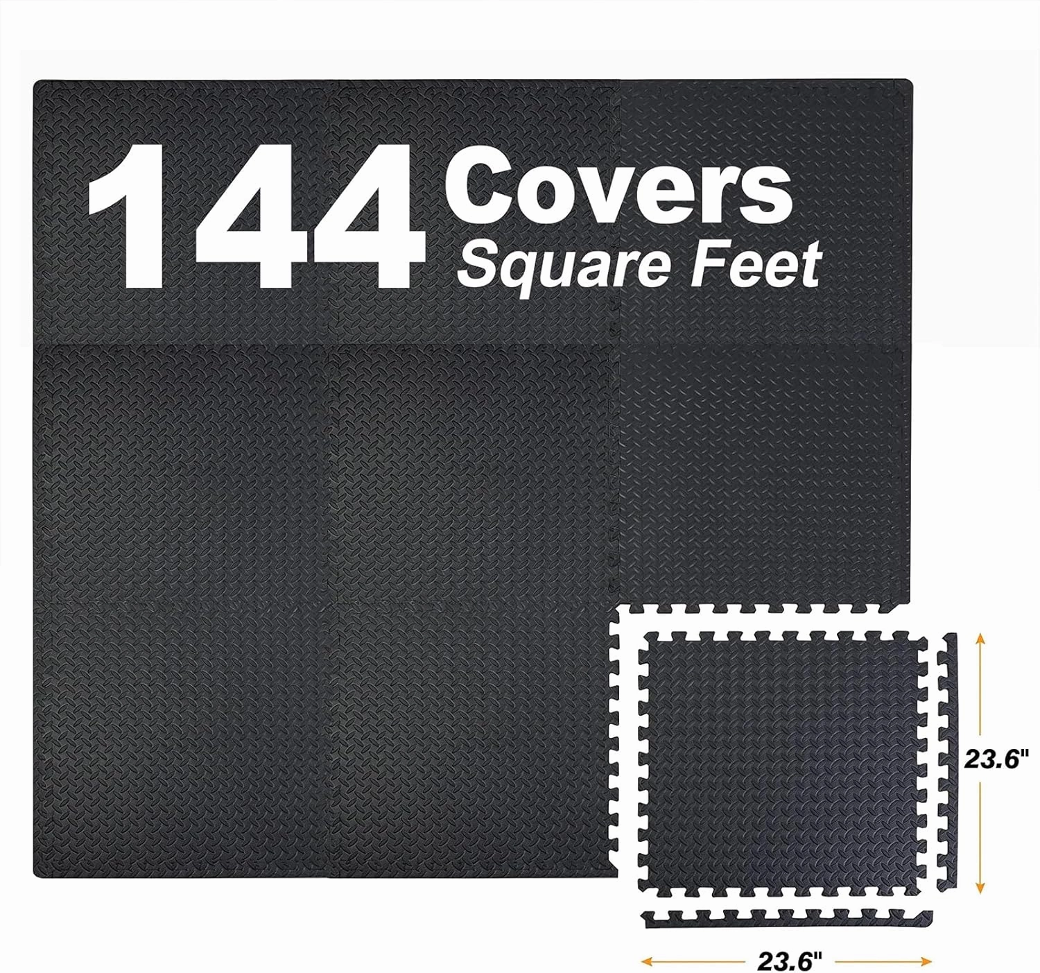 Mat Block APM36001BK-1 Torin Interlocking Foam Exercise Floor Mats: 144 SQ FT, 1/2 inch, 36 Tiles, EVA Gym Mat Flooring, Exercise Equipment Mat for Home Gym Equipment, Black