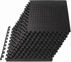 Mat Block APM36001BK-1 Torin Interlocking Foam Exercise Floor Mats: 144 SQ FT, 1/2 inch, 36 Tiles, EVA Gym Mat Flooring, Exercise Equipment Mat for Home Gym Equipment, Black