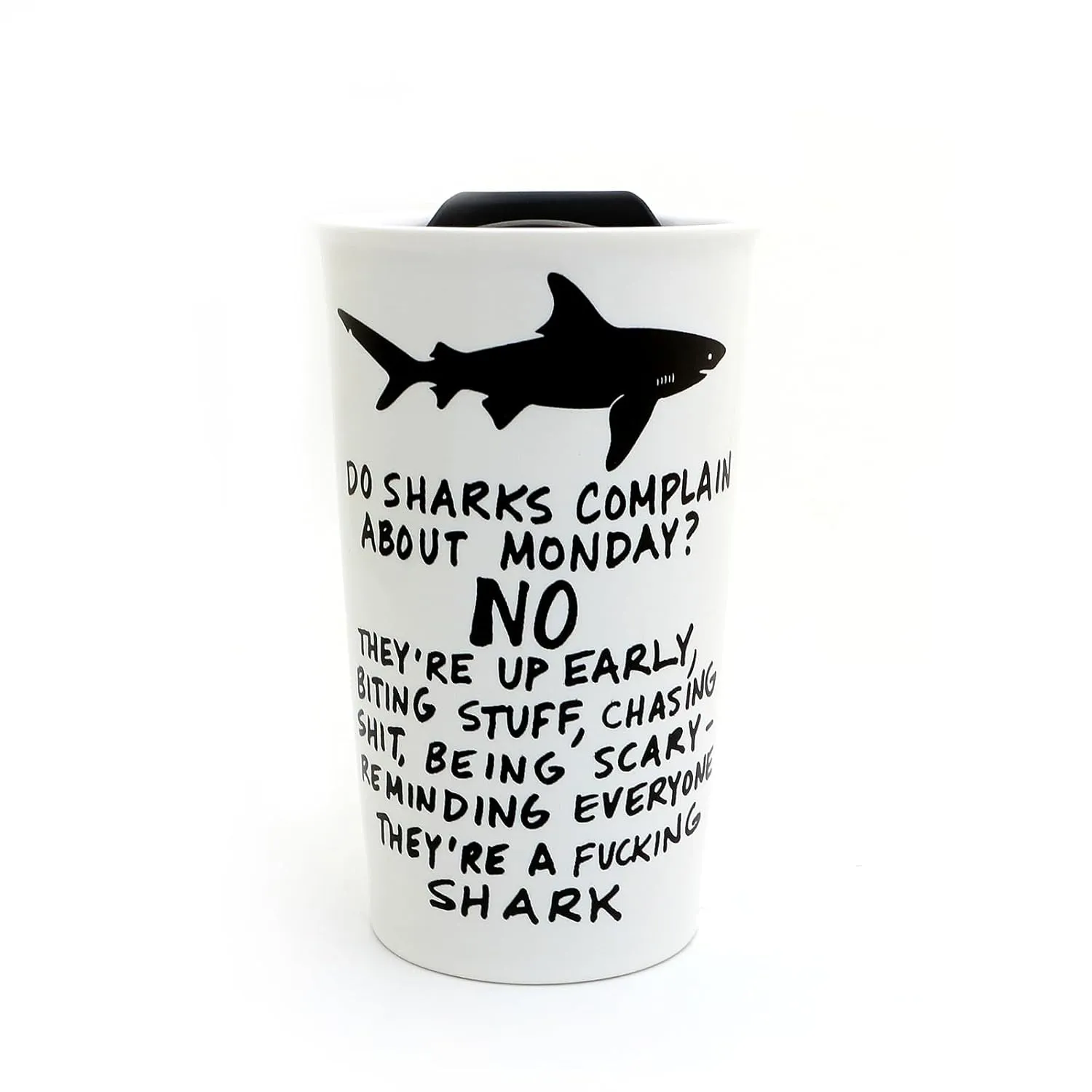 Mature Monday Shark Travel Mug, Ceramic, Lennymud by Lorrie Veasey