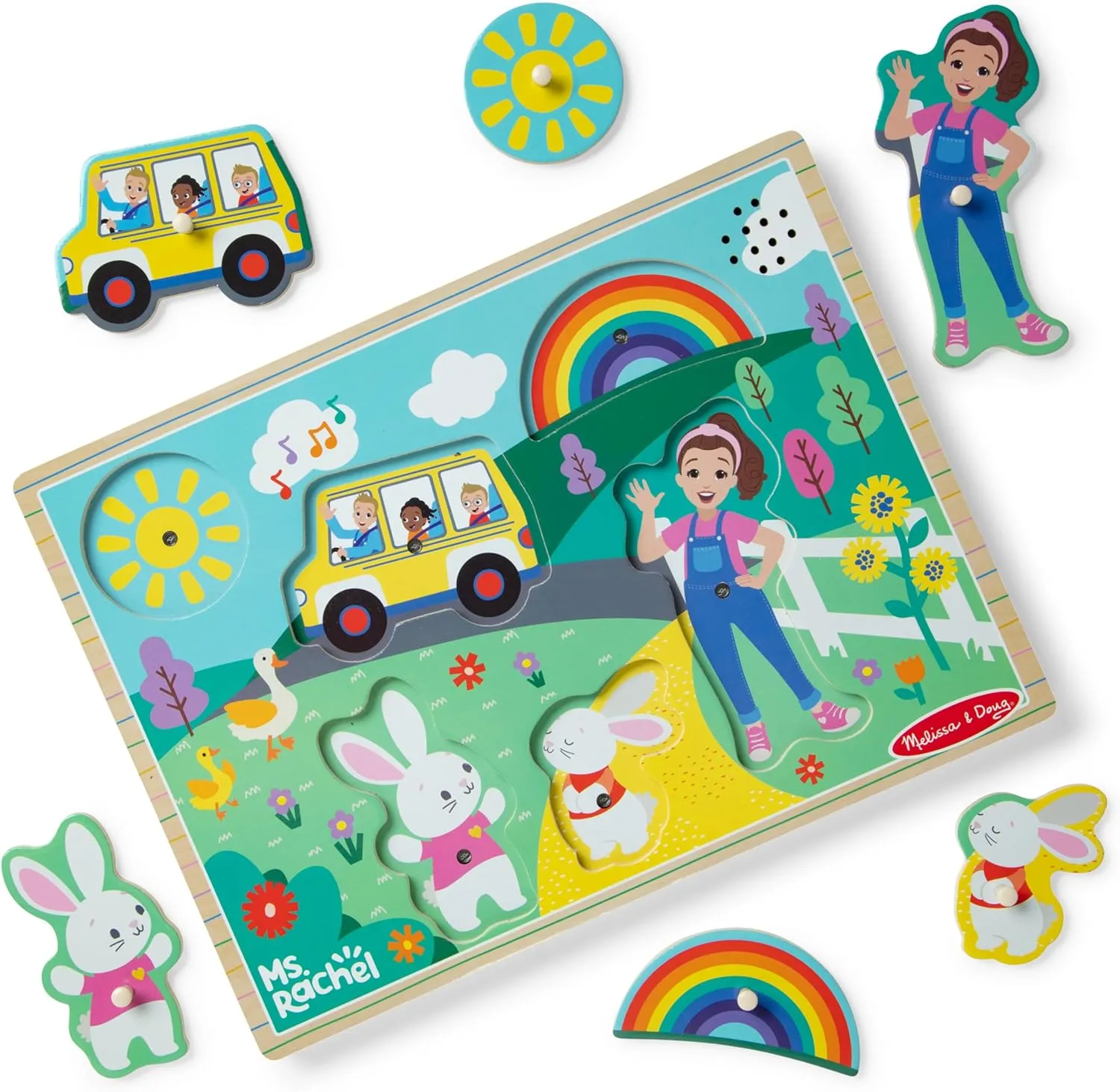 Melissa & Doug Ms. Rachel Wooden Song Peg Puzzle, Light Activated, 6-Piece with Full Songs, Toddler Toys for Boys and Girls Ages 2-5  Years - FSC Certified