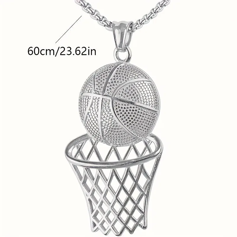 Men's Basketball Hoop Pendant Necklace Sporty Style Chain
