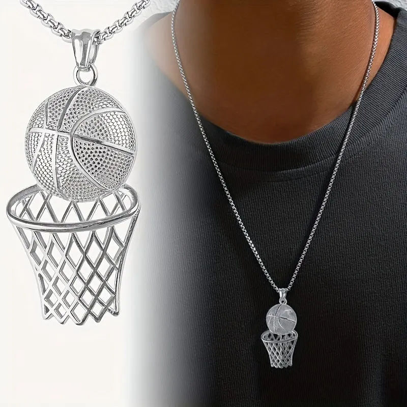 Men's Basketball Hoop Pendant Necklace Sporty Style Chain