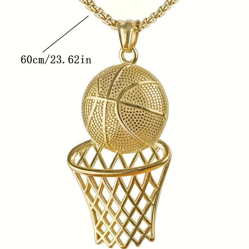 Men's Basketball Hoop Pendant Necklace Sporty Style Chain