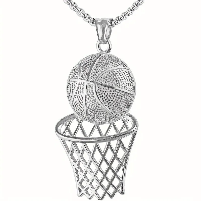 Men's Basketball Hoop Pendant Necklace Sporty Style Chain