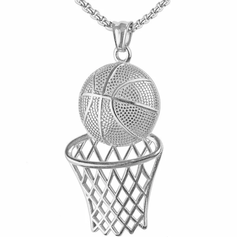 Men's Basketball Hoop Pendant Necklace Sporty Style Chain