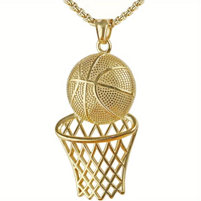 Men's Basketball Hoop Pendant Necklace Sporty Style Chain