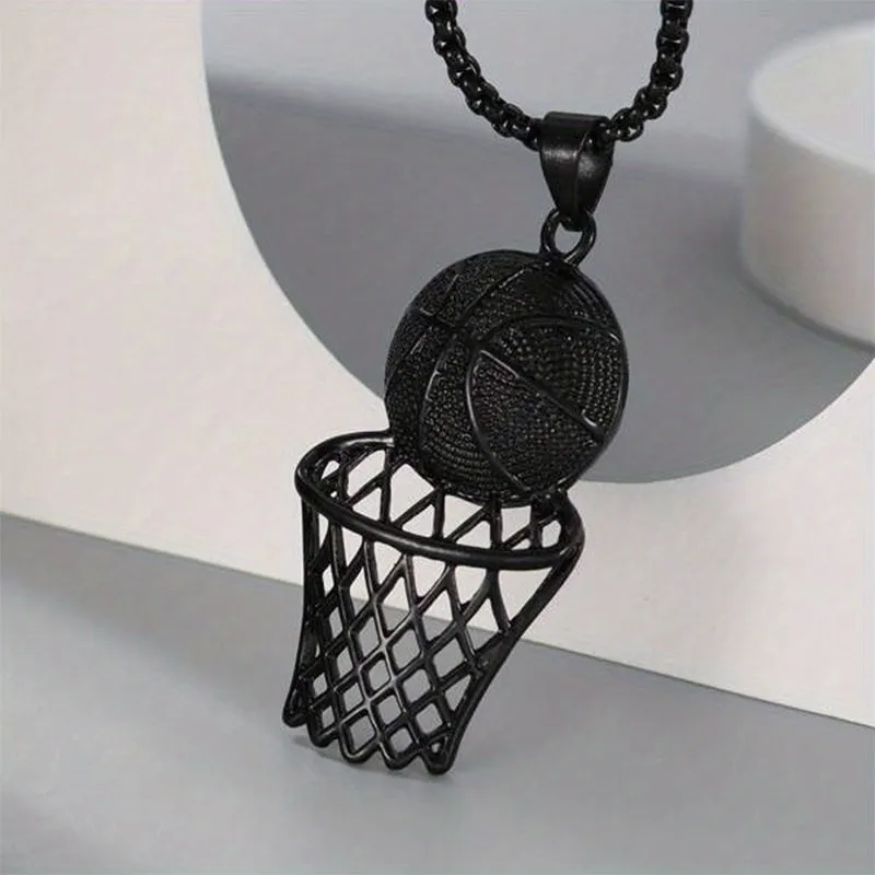 Men's Basketball Hoop Pendant Necklace Sporty Style Chain